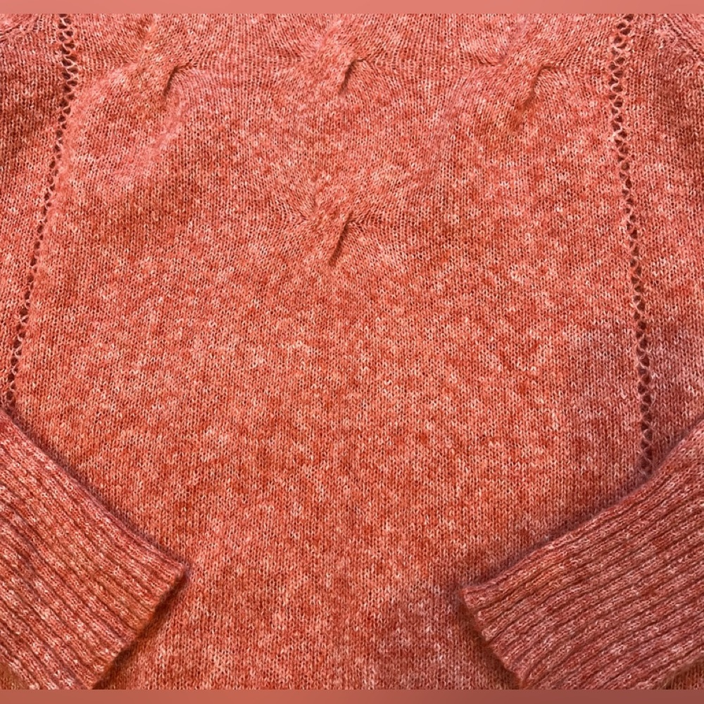 Prana Heathered Coral Orange Cable Knit Pullover Long Sleeve Sweater, Sz L - Picture 10 of 12